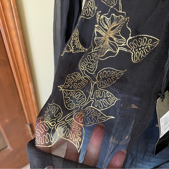 Miss Sixty 100% Silk Black Empire Waist Gold Buckle Puffy Sleeve Blouse NWT - Picture 8 of 14